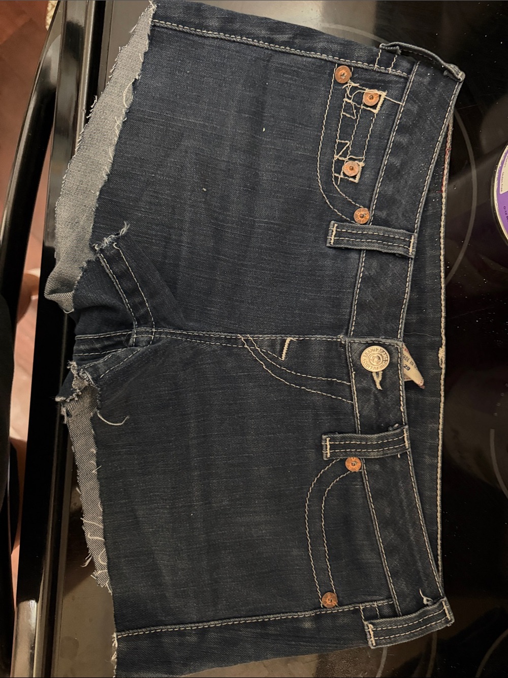 True Religion Dark Indigo Cropped Denim Shorts